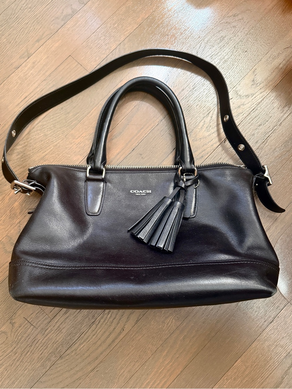 COACH black silver hardware leather Molly East West Satchel bag